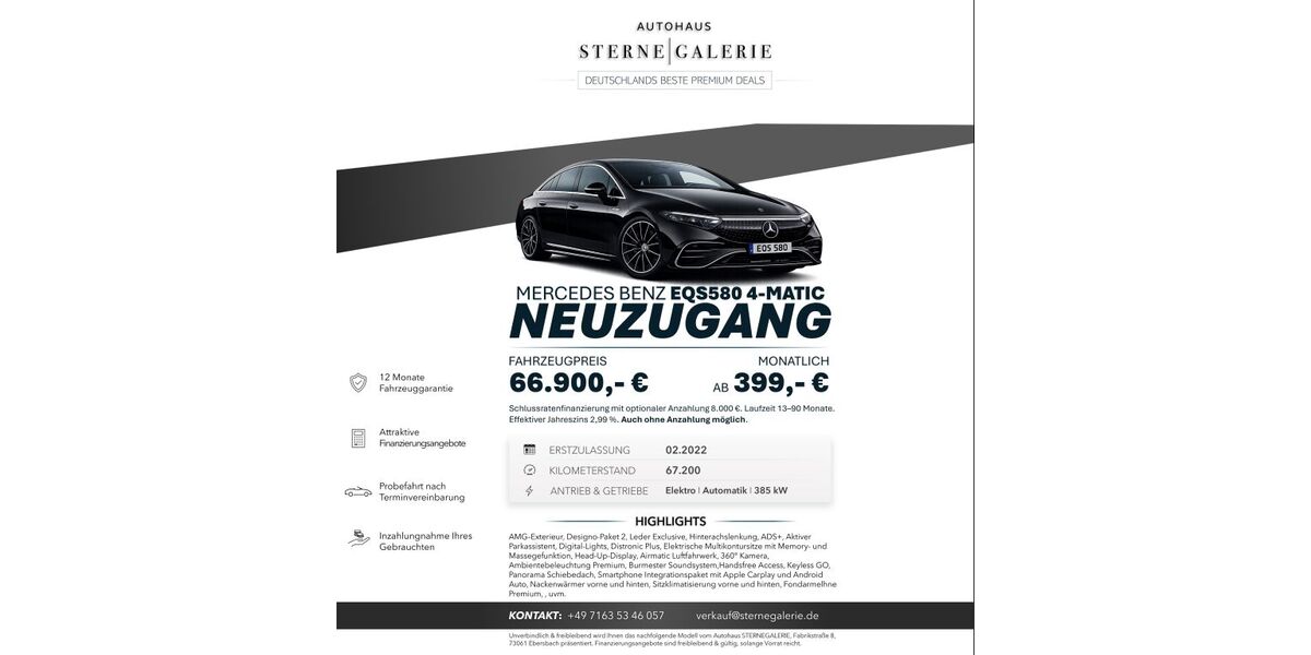 Mercedes-Benz EQS 67.200 km 66.900 &euro; Ebersbach an der Fils 73061